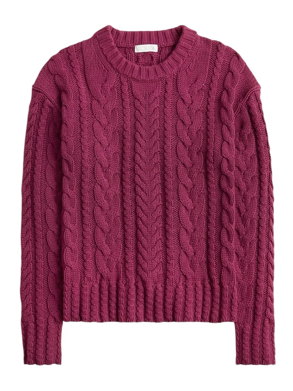 J. Crew Cable Knit Crewneck Sweater XL Vivid Mulberry 100% Cotton Casual NWT